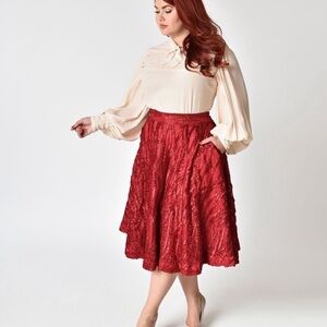 Unique Vintage Janie Bryant Burgundy Ribbon Skirt